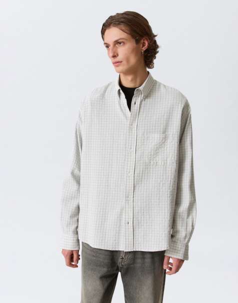 Weekday - Chemise ample en crépon à carreaux et manches longues - Gris - view 1