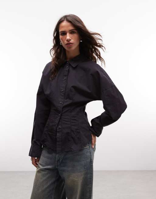 Weekday - Chemise cintrée à la taille avec surpiqûres - Noir, 4 de 4