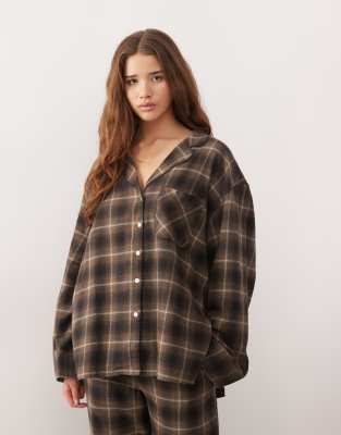 Chemise confort oversize d'ensemble à carreaux - Marron-Brown XS
