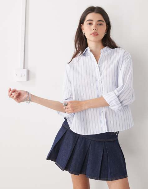 Weekday - Chemise coupe carrée à rayures - Blanc et bleu - view 1