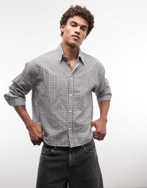 Weekday - Chemise manches longues coupe carrée à carreaux - Blanc et gris, 4 de 5