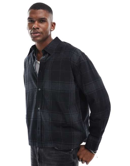 Weekday - Chemise manches longues oversize en flanelle à carreaux - Noir