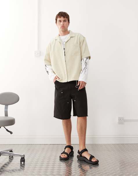 Weekday - Chemise oversize à revers en velours côtelé - Beige - view 1