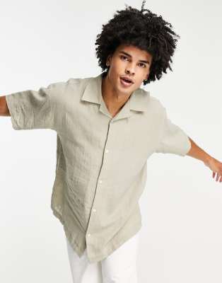 Weekday - Chemise oversize en lin à manches courtes - Taupe - view 1