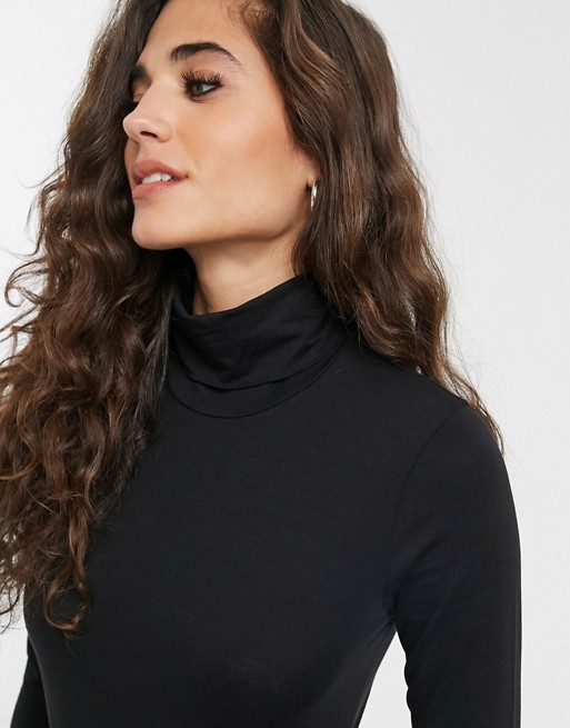 Weekday Chie flat jersey turtle neck top in black