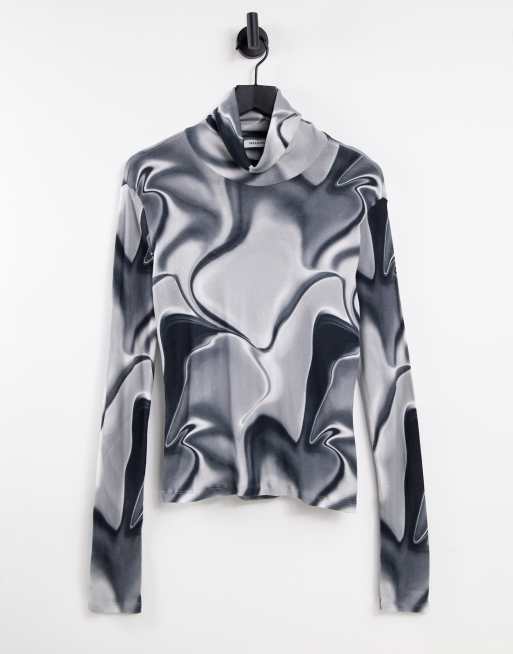 Weekday Chie sheer roll neck swirl print top in black