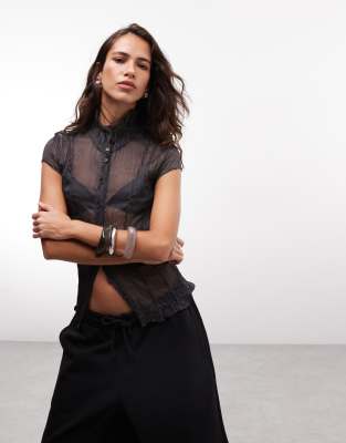 Weekday Chiffon Crinkle Shirt In Black