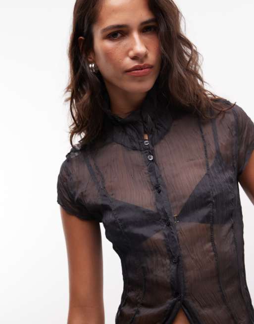 Weekday chiffon krølskjorte i råsort, 2 af 4