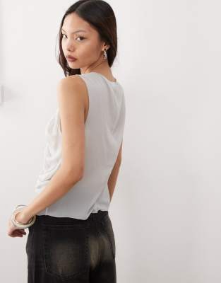 Weekday Chiffon Sleeveless Blouse With Asymmetric Gathered Front Detail