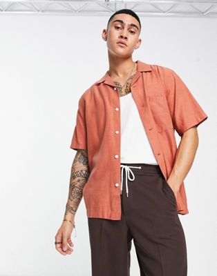 Weekday Chill short sleeve shirt in rust - ASOS Price Checker