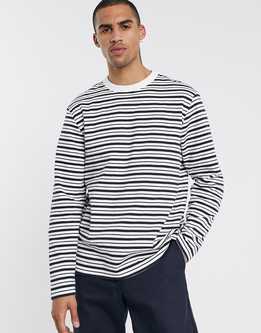 Weekday - Christian - Top a maniche lunghe a righe bianco-Navy