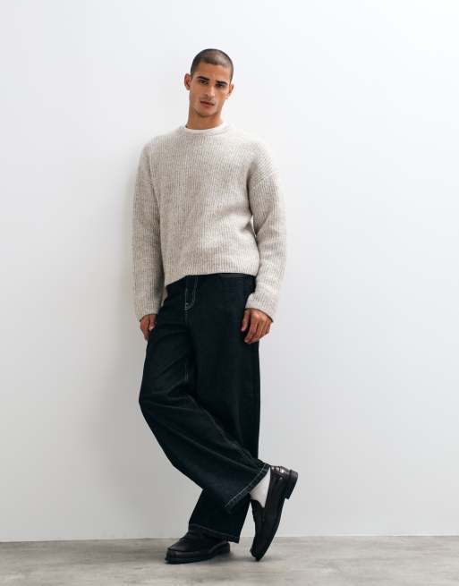Weekday chunky knit sweater in light beige 2-tone twisted yarn, 3 of 5