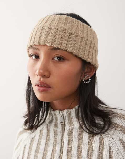Weekday chunky knitted headband in beige - view 1