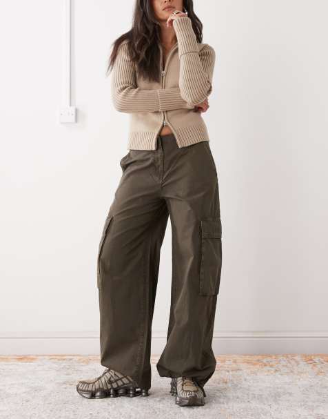 Weekday wide leg cargo trousers in dark brown