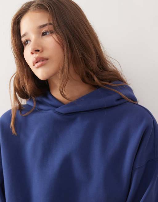 Weekday – Ciemnogranatowa miękka i gruba bluza z kapturem oversize, 3 z 4