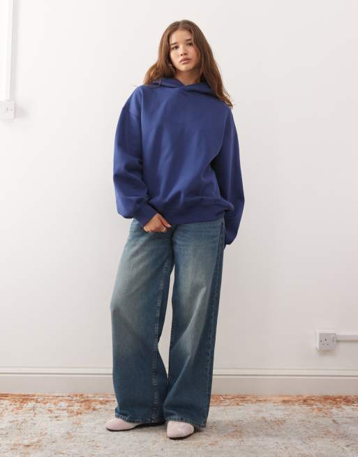 Weekday – Ciemnogranatowa miękka i gruba bluza z kapturem oversize, 4 z 4