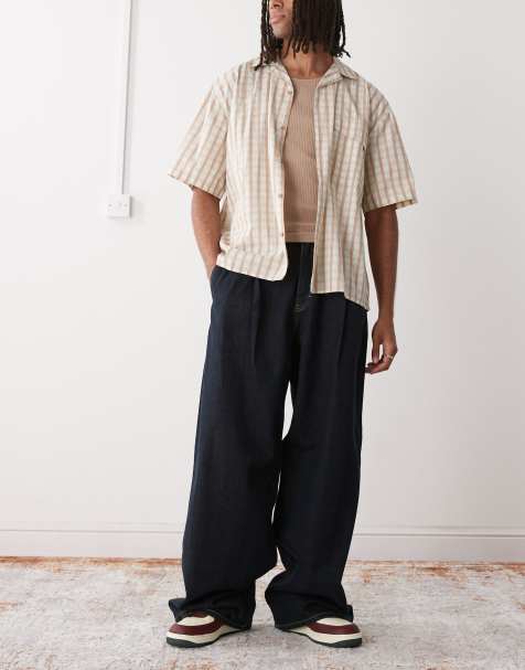 Weekday super baggy fit jeans with front pleats in classic dark blue