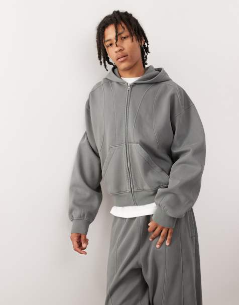 Weekday – Ciemnoszara zapinana na zamek bluza z kapturem oversize z wyeksponowanymi szwami, część zestawu - view 1