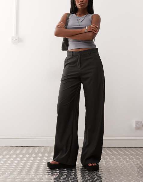 Weekday wide leg tailored trousers in dark grey melange