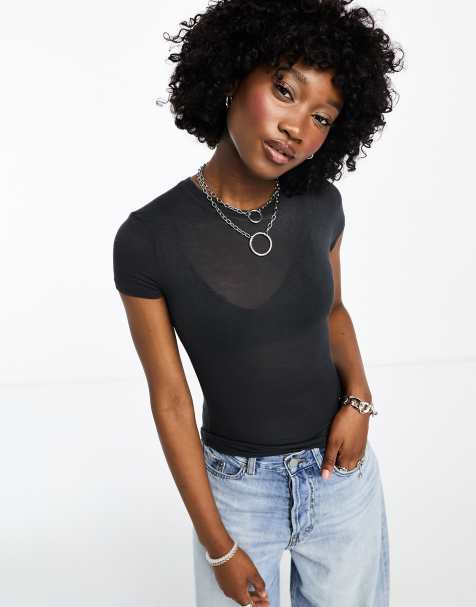 Weekday soft semi sheer t-shirt in Dark Grey