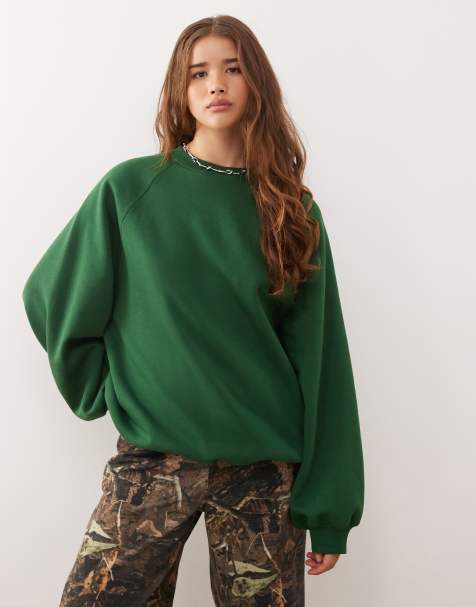 Weekday – Ciemnozielona gruba bluza dżersejowa oversize - view 1