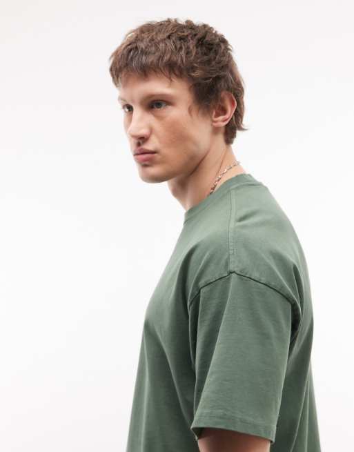 Weekday – Ciemnozielony T-shirt oversize o pudełkowym kroju, 4 z 5