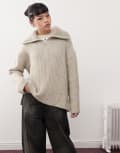 [Weekday] Weekday Cillia half zip jumper in beige melange-Neutral M Beige melange