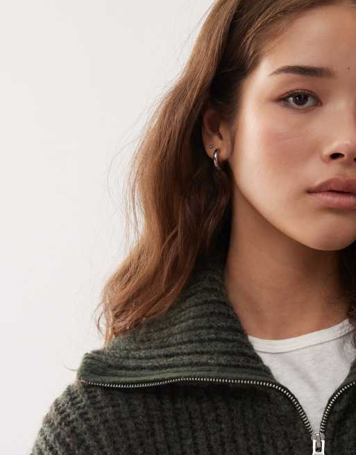 Weekday Cillia half zip sweater in dark green melange | ASOS