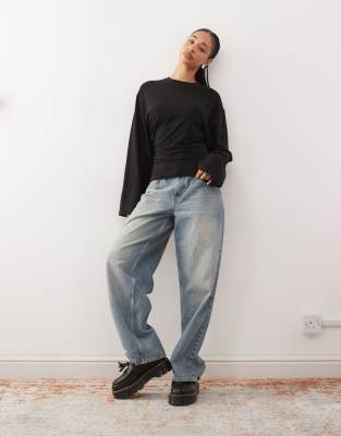 Weekday Cinched Waist Long Sleeve T-shirt In Black