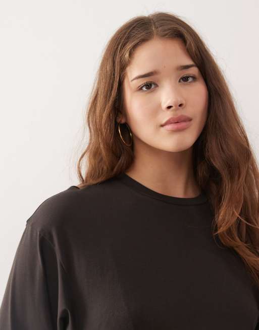 Weekday cinched waist long sleeve t-shirt in dark brown