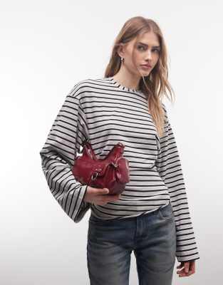 Weekday Cinched Waist Long Sleeve T-shirt In Gray