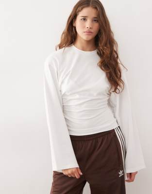 Weekday Cinched Waist Long Sleeve T-shirt In White