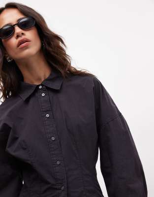 Weekday Cinched Waist Shirt With Seam Detail In Black