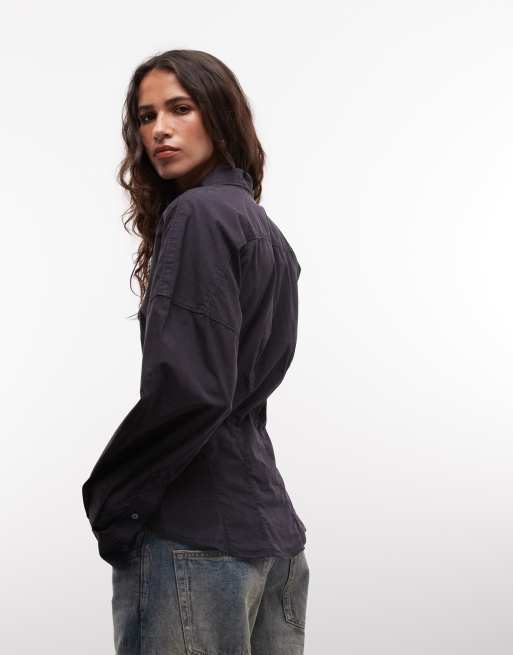 Weekday cinched waist shirt with seam detail in black, 2 of 4