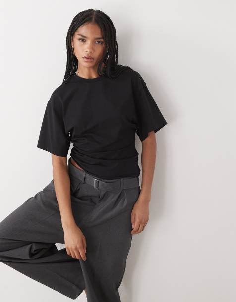 Weekday cinched waist t-shirt in black - view 1