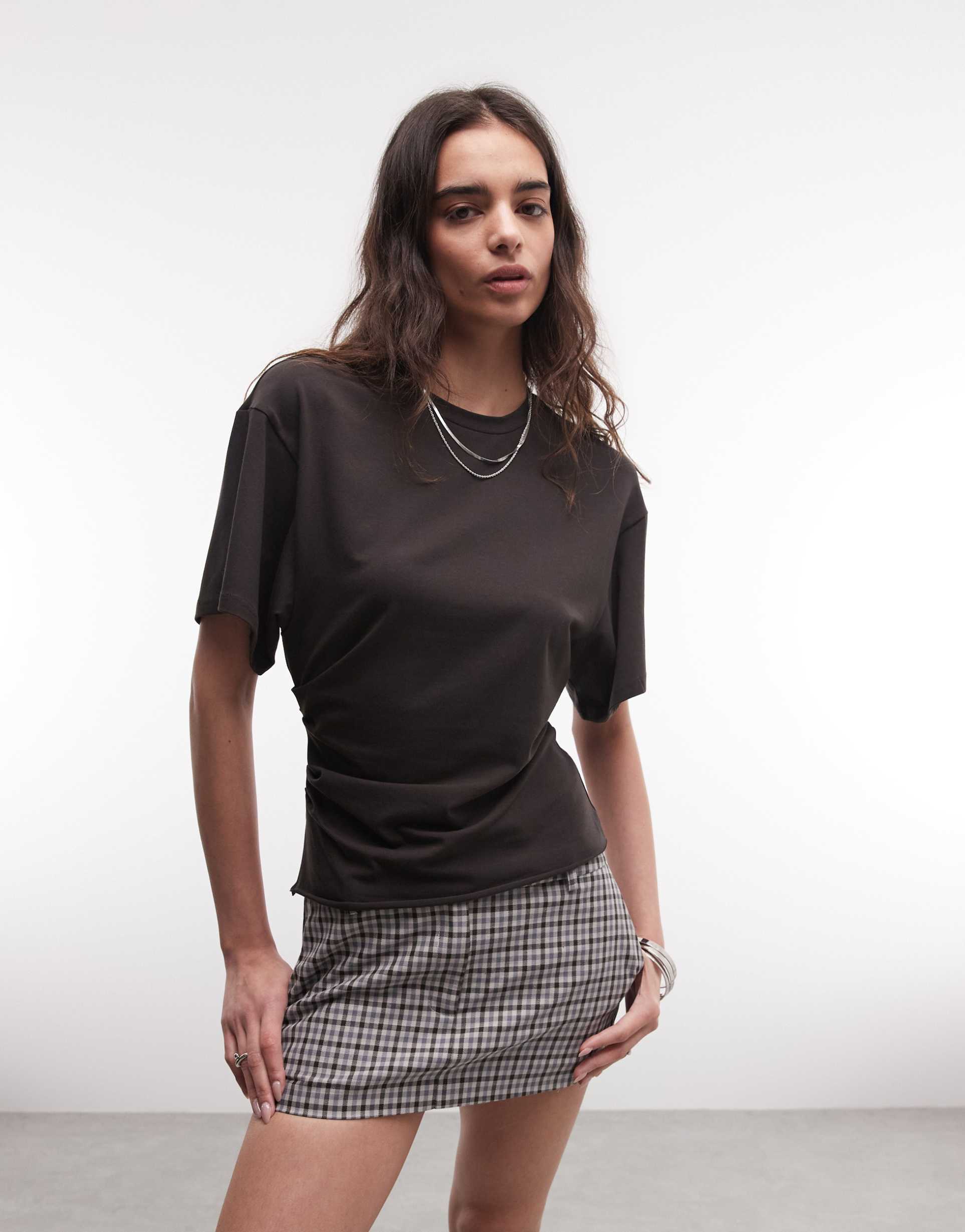 weekday cinched waist t-shirt in dark brown