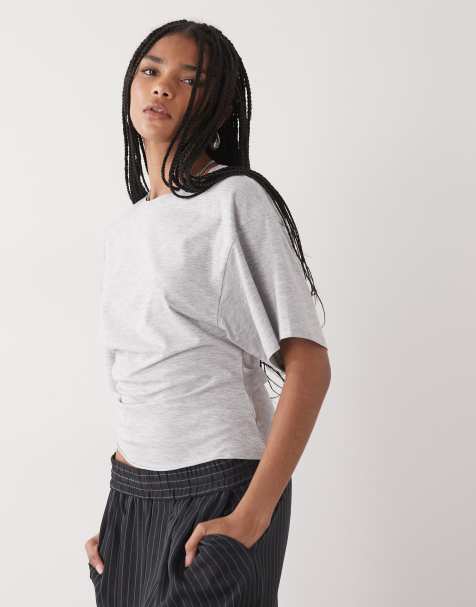 Weekday cinched waist t-shirt in grey melange - view 1