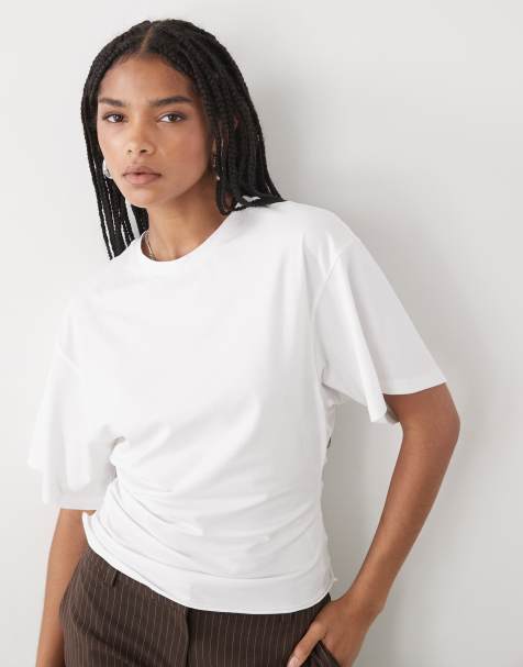 Weekday cinched waist t-shirt in white - view 1