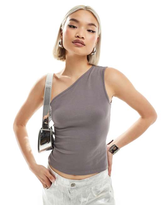 Weekday - Cindy - Grå oneshoulder-top - Kun hos ASOS
