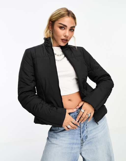 Weekday Cindy light padded jacket with cinched waist effect in black | ASOS