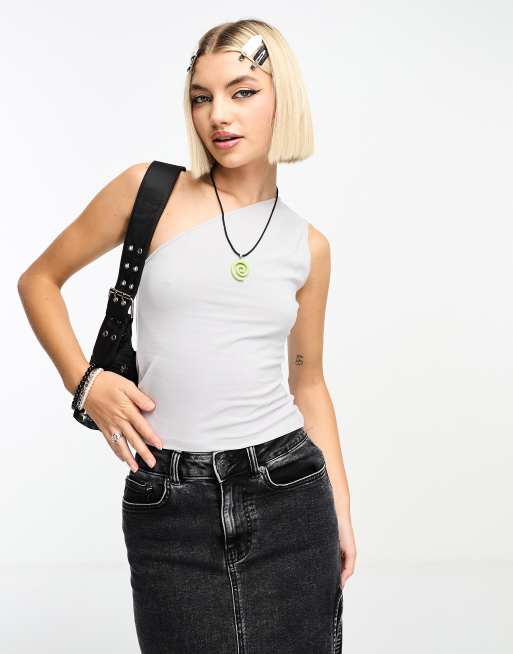 Weekday Cindy one shoulder top in light gray