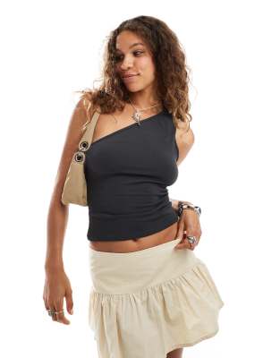 Weekday Cindy one shoulder top in off-black exclusive to ASOS | ASOS