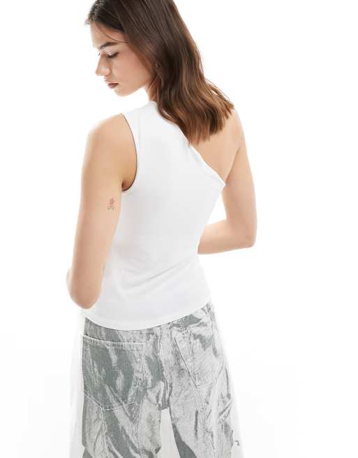 Weekday Cindy one shoulder top in white exclusive to ASOS, 2 of 4
