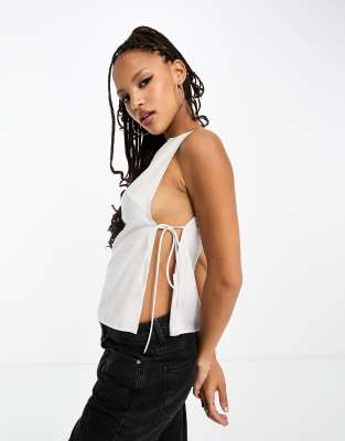Weekday Cintia 90s Top With Side Tie Detail In Light Gray