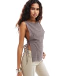 [Weekday] Weekday Cintia boat neck cami top with side tie detail in mole exclusive to ASOS-Brown 42 Mole