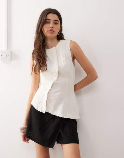 Weekday Circee linen mix wrap mini skirt in black exclusive to ASOS