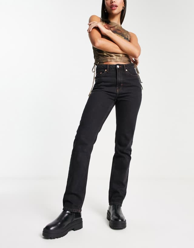 Weekday City high waist slim leg jeans in Black Ink