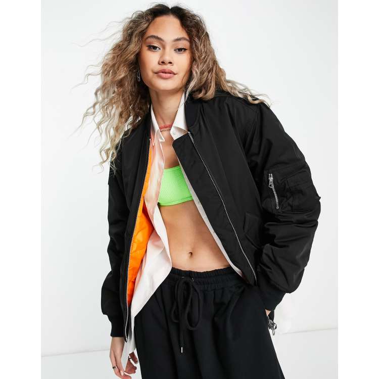 Weekday City polyester bomber jacket in black BLACK ASOS