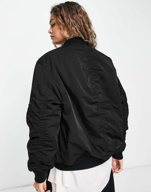 Black polyester shop bomber jacket