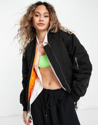 WEEKDAY CITY POLYESTER BOMBER JACKET IN BLACK - BLACK